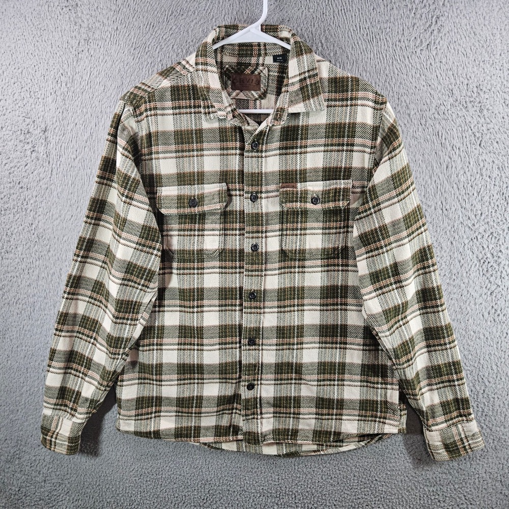Orvis Mens Green Plaid Flannel‎ Shirt Jacket Button Up Cotton Medium